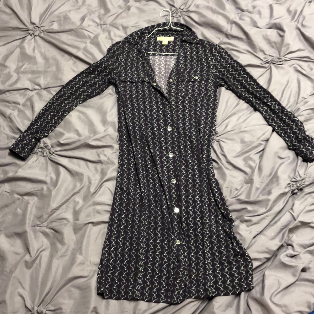 Michael Kors Chained Print Purple Button Up Dress